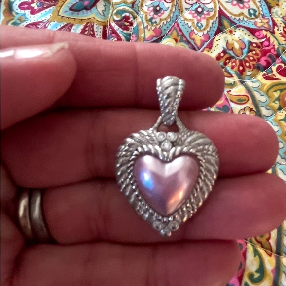 Judith Ripka, Sterling, silver pink Mabe, pearl heart CZ enhancer/pendant - Picture 1 of 3